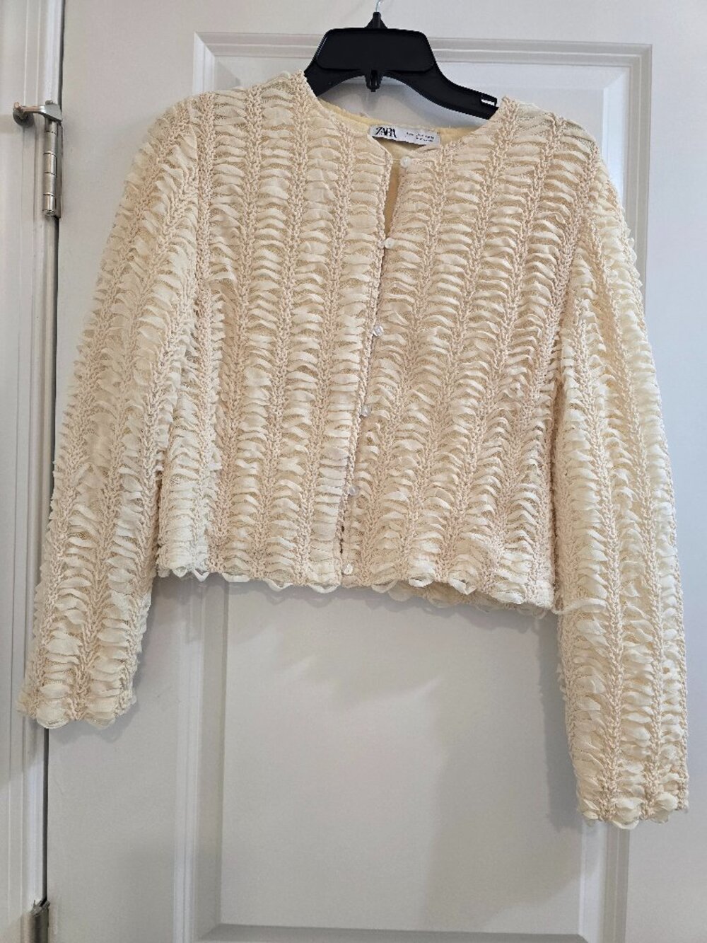 Zara Structured Knit Cardigan Jacket - Ecru - Lace & Fabric with Buttons - Picture 3 of 9